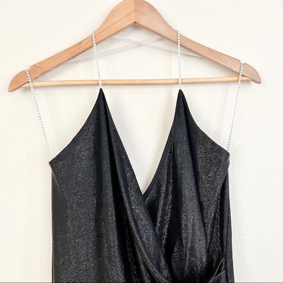 MICHELLE MASON Embellished Strap Shimmer Backless Mini Slip Dress in Black - Picture 7 of 10